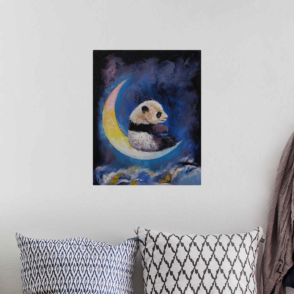 A bohemian room featuring Panda Crescent Moon - Children's Art