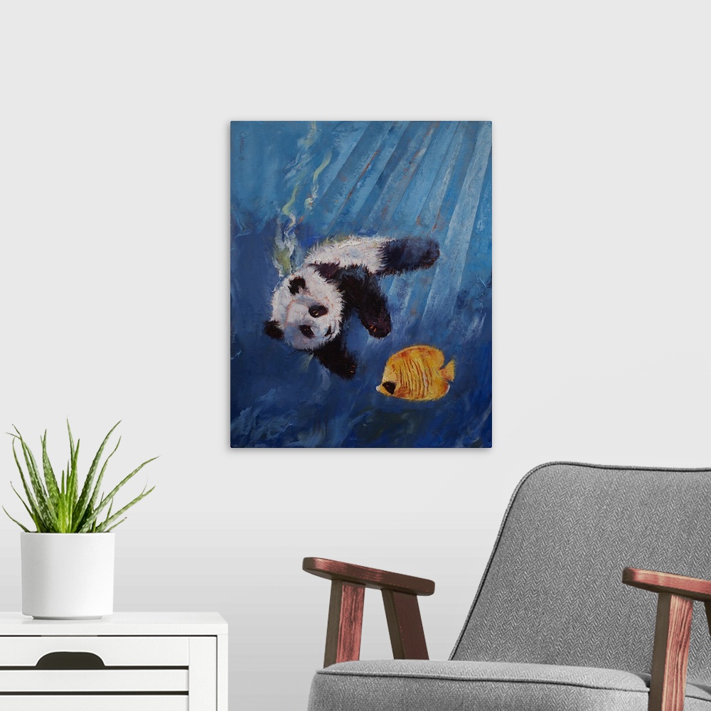 A modern room featuring Panda Diver - Children's Art