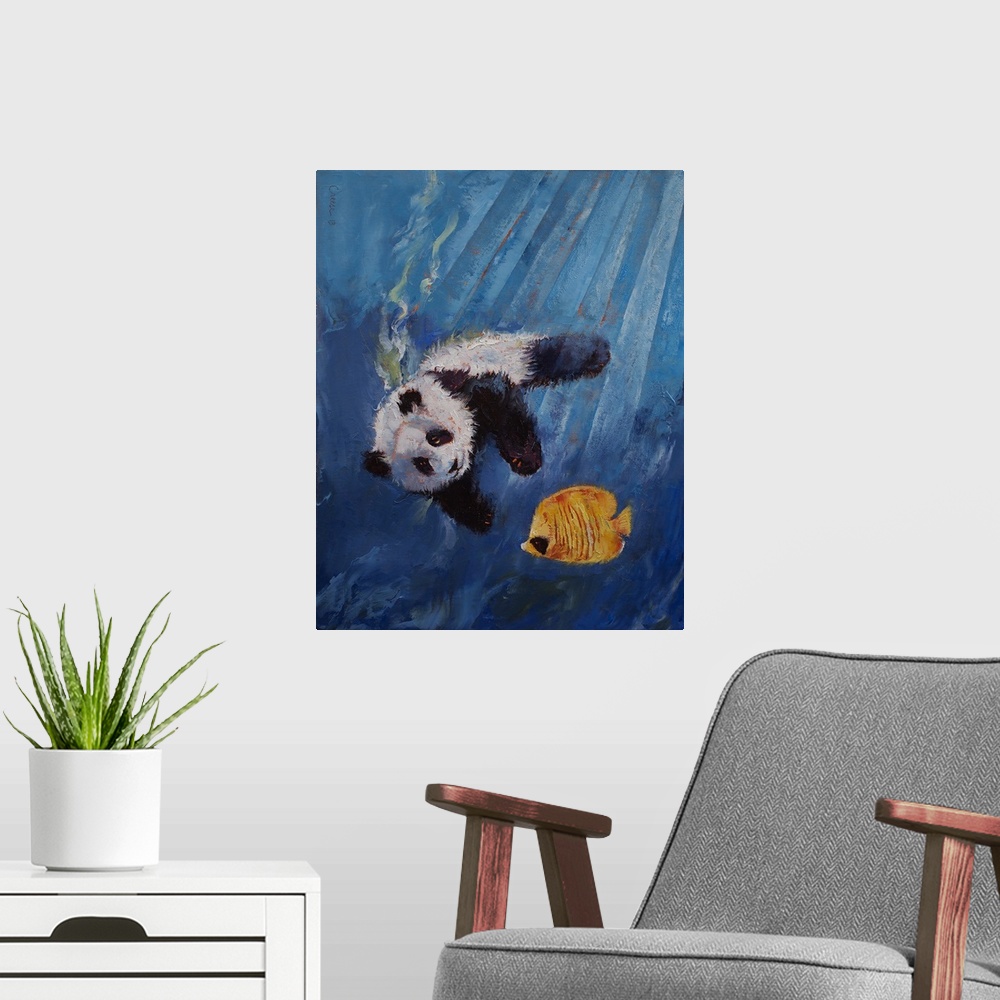 A modern room featuring Panda Diver - Children's Art