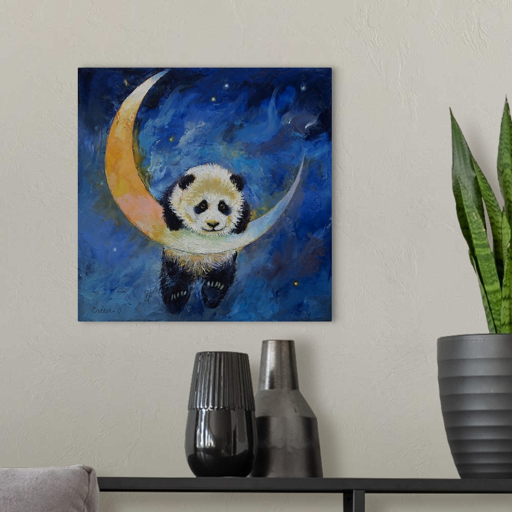 A modern room featuring Panda Stars - Children's Art
