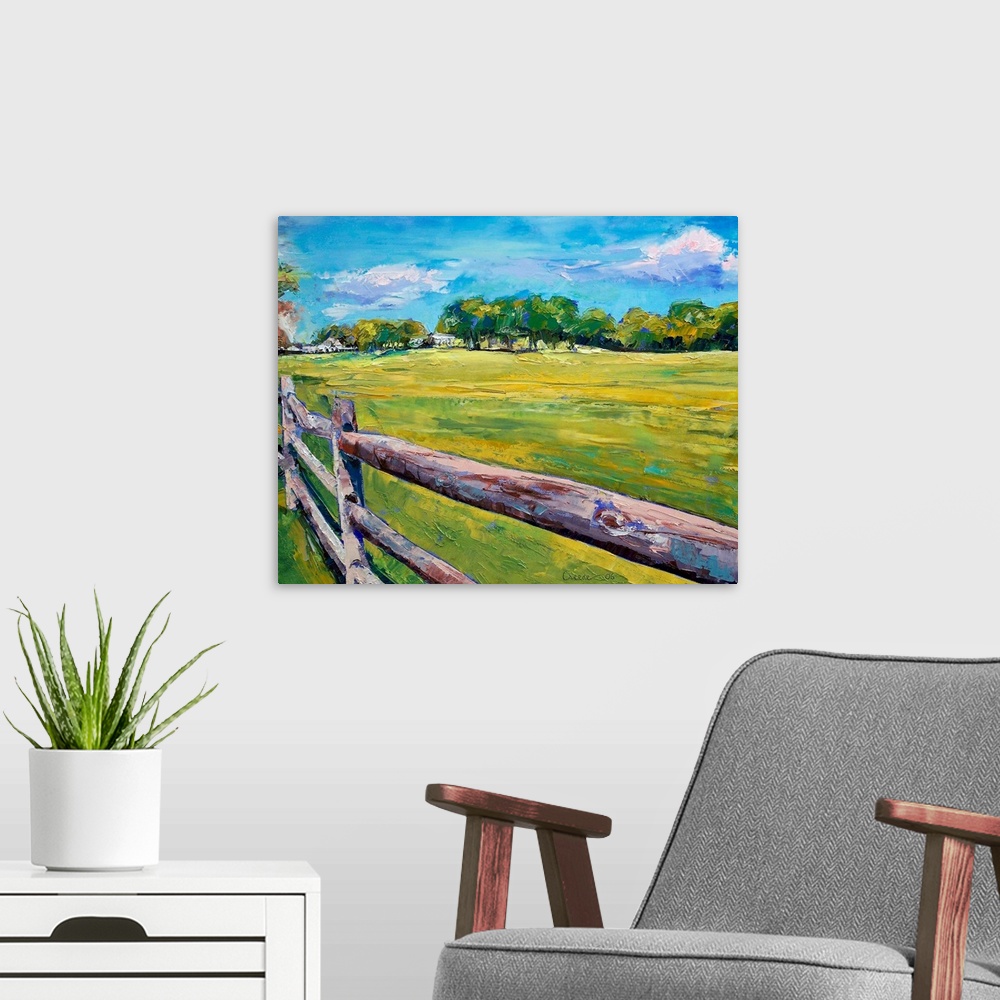 A modern room featuring Large artwork of farmland and farmhouses in Pennsylvania (PA).