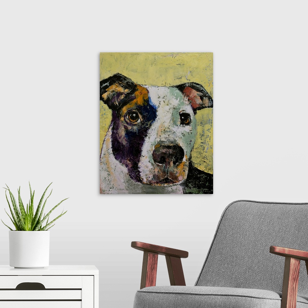 A modern room featuring Pit Bull Portrait