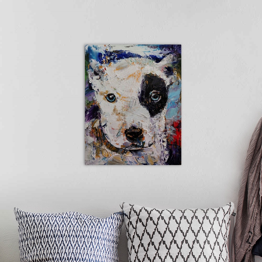 A bohemian room featuring Pit Bull Puppy