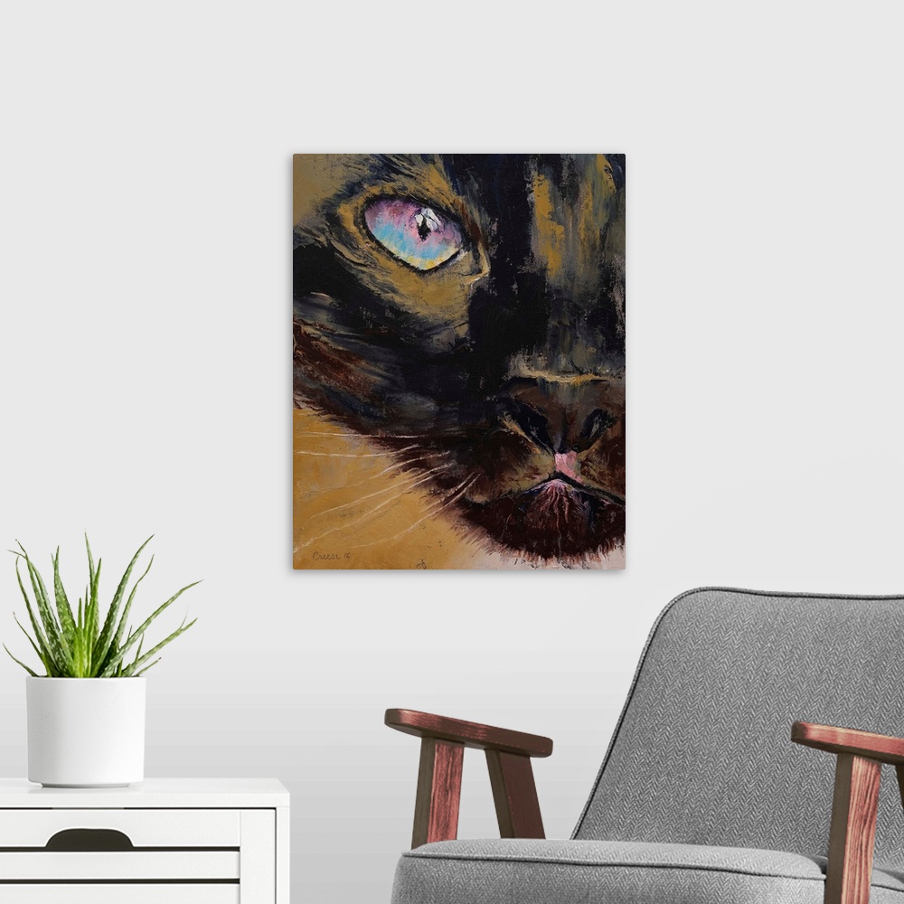 A modern room featuring Siamese - Cat Portrait