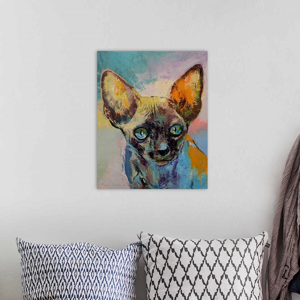 A bohemian room featuring Sphynx Cat Portrait