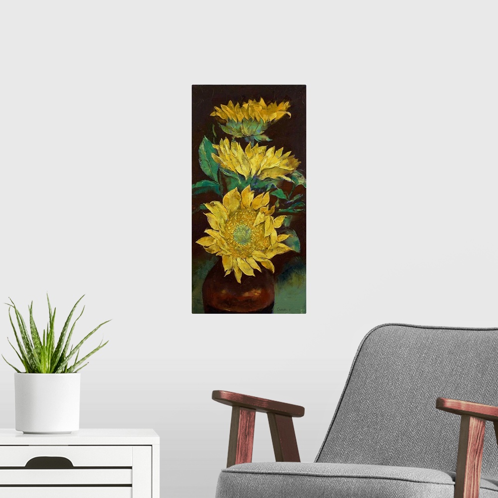 A modern room featuring Sunflowers Painting