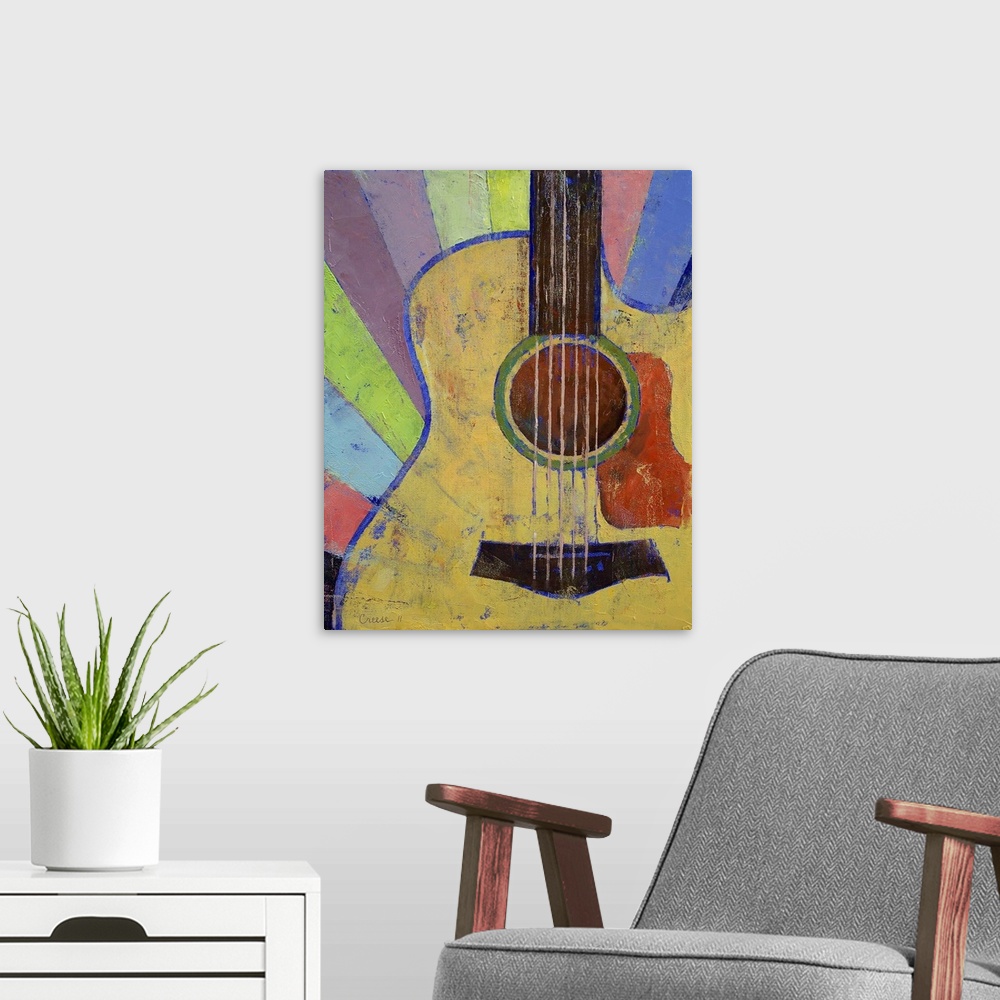 A modern room featuring Sunrise Guitar