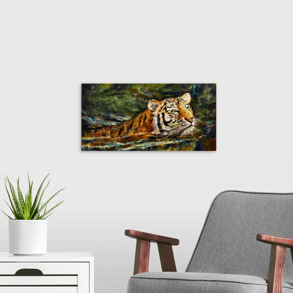 A modern room featuring Swimming Tiger