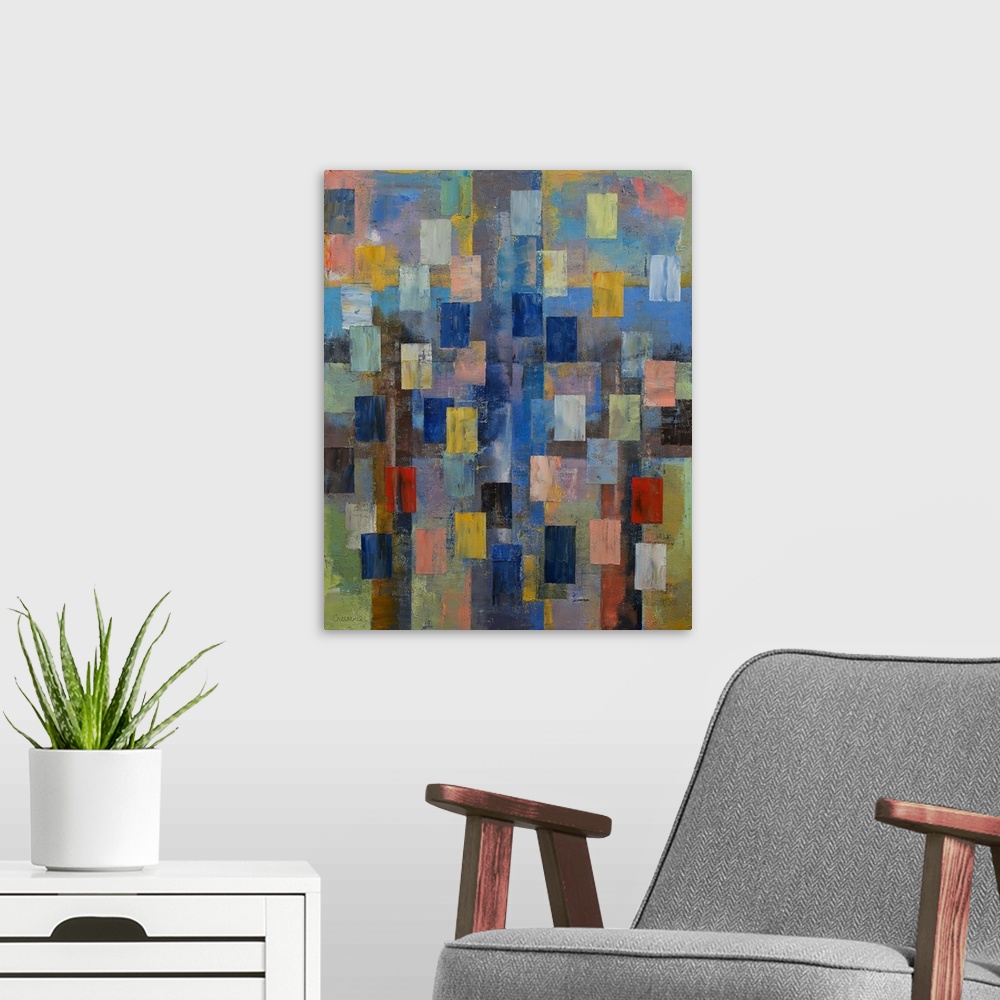 A modern room featuring Trinity - Abstract Art