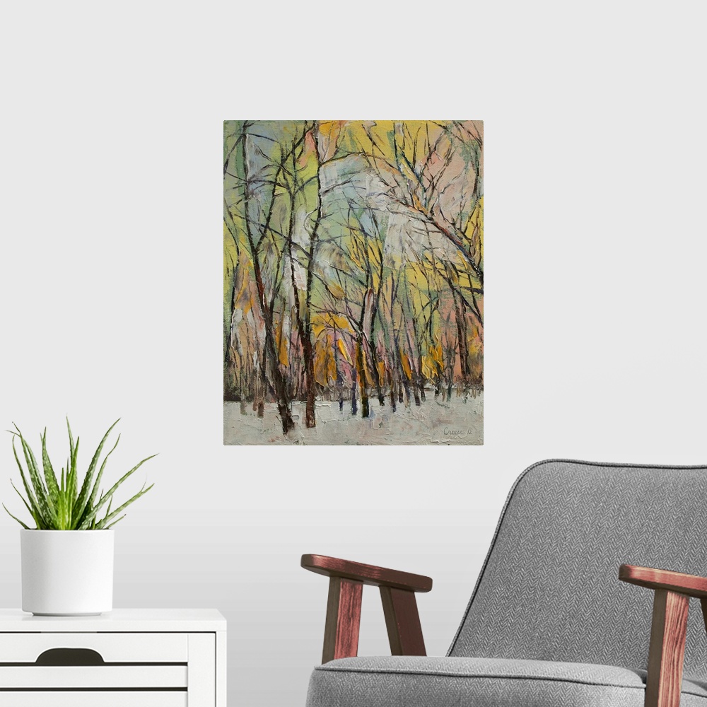 A modern room featuring Winter Trees Landscape