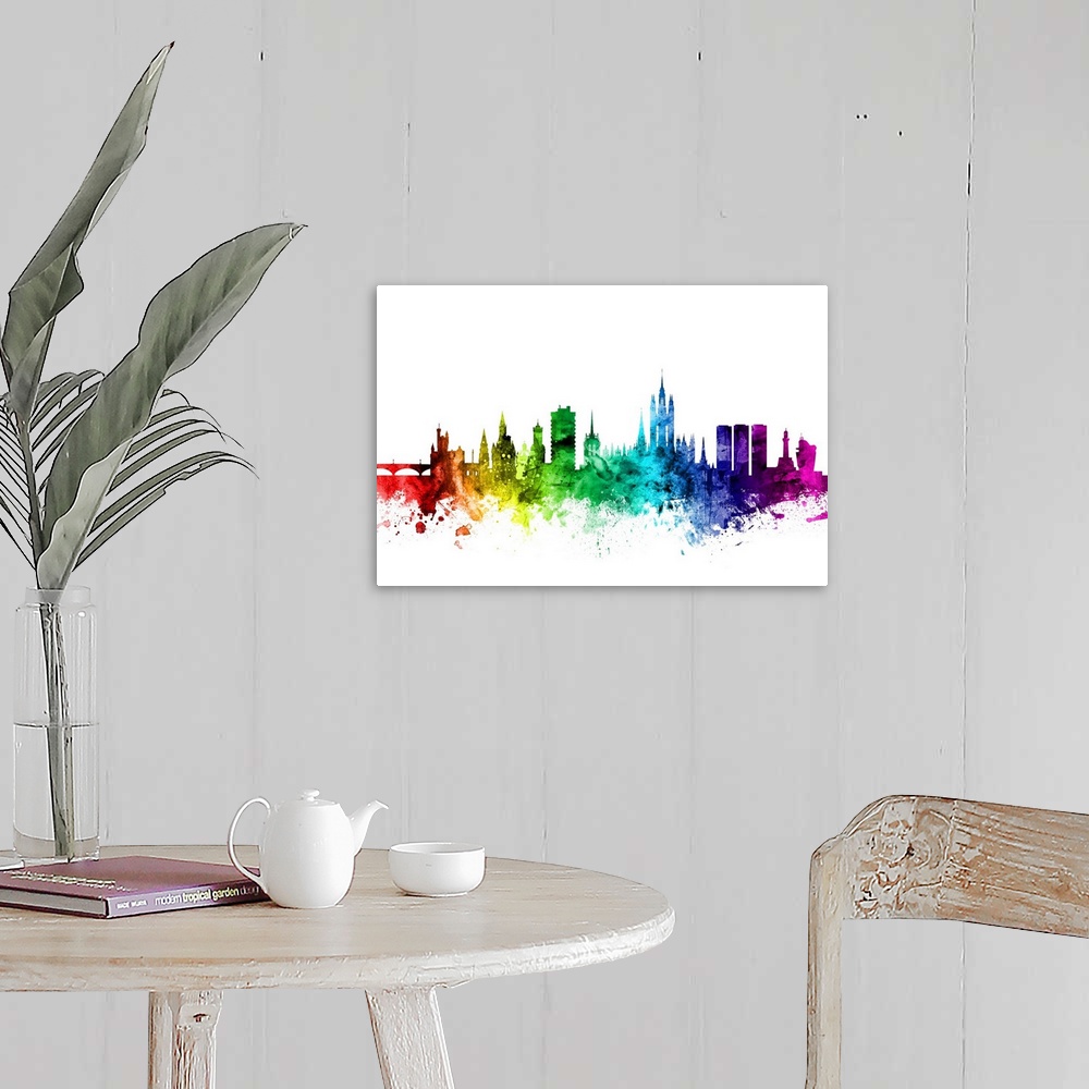 A farmhouse room featuring Watercolor art print of the skyline of Aberdeen, Scotland, United Kingdom.