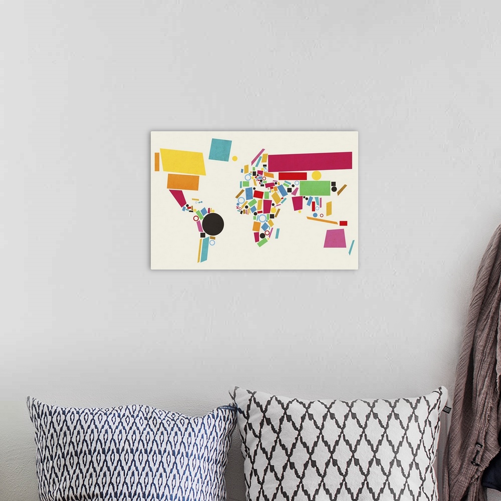 A bohemian room featuring Abstract map of the world made up of Geometric Shapes