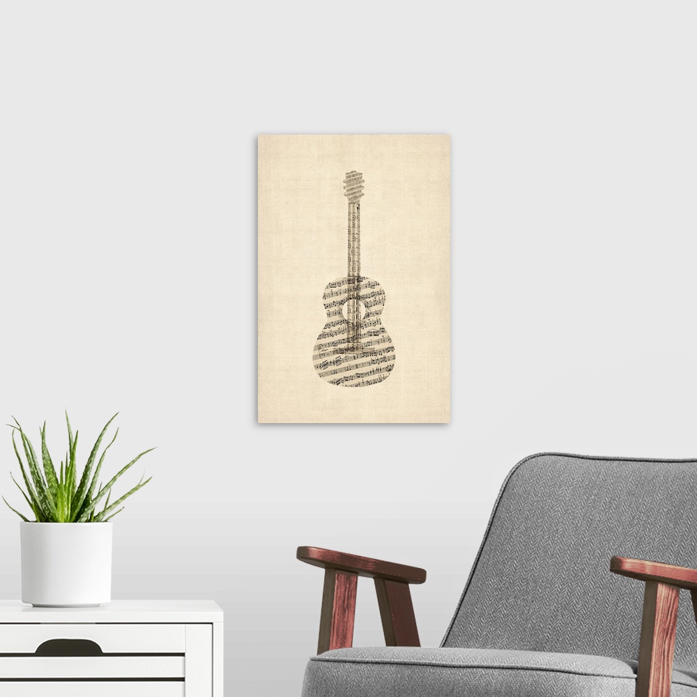 A modern room featuring Acoustic Guitar Old Sheet Music