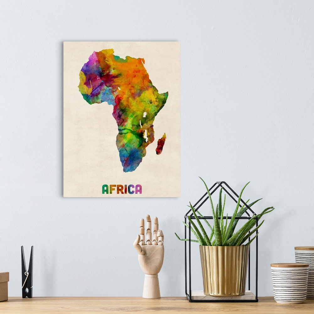 A bohemian room featuring Africa Watercolor Map