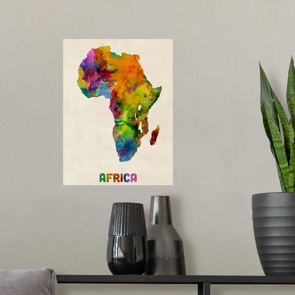 A modern room featuring Africa Watercolor Map