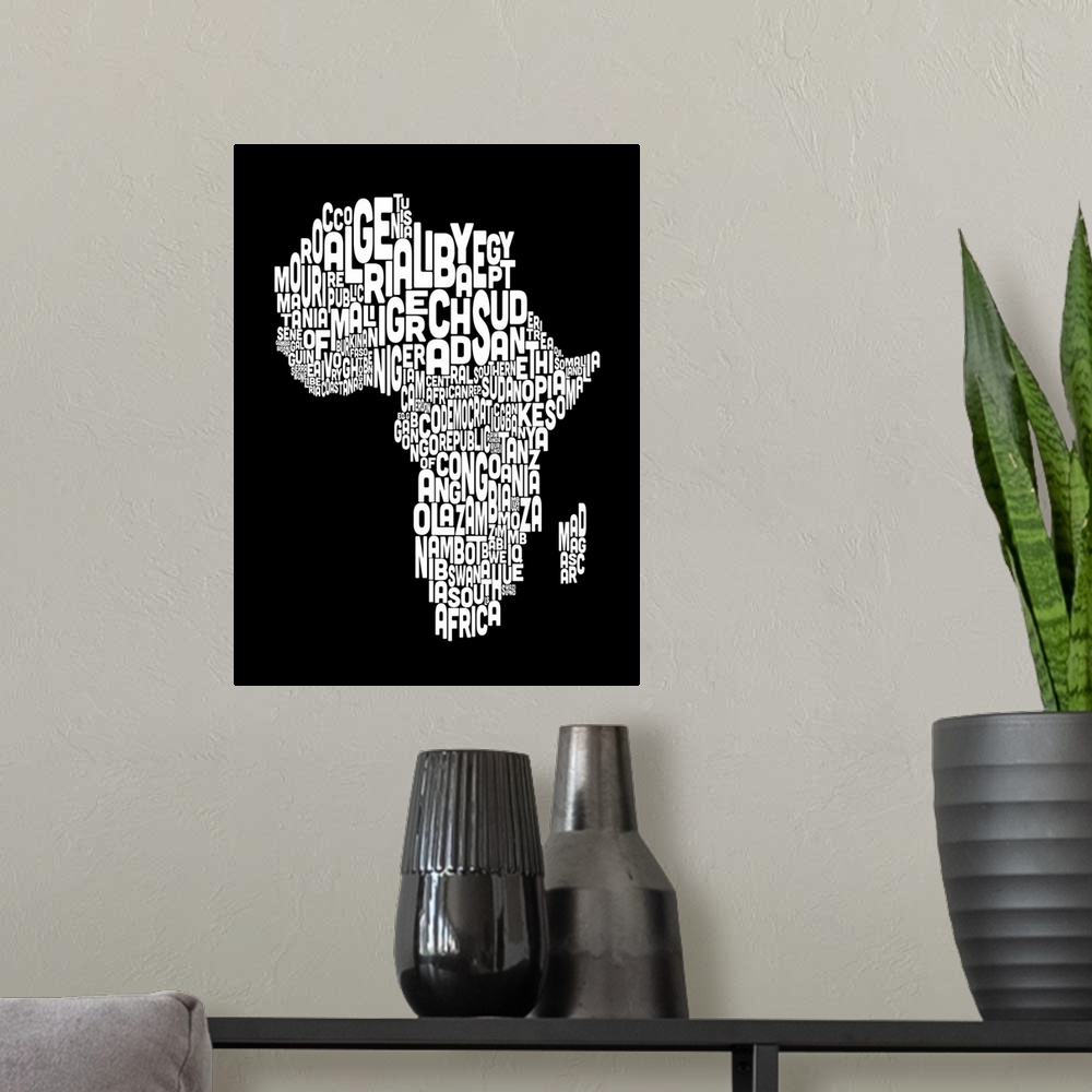 A modern room featuring African Countries Text Map, Black and White