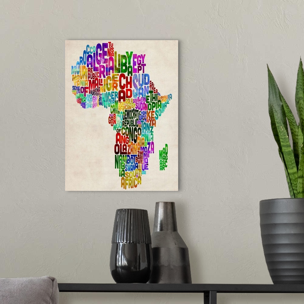 A modern room featuring African Countries Text Map, Multicolor
