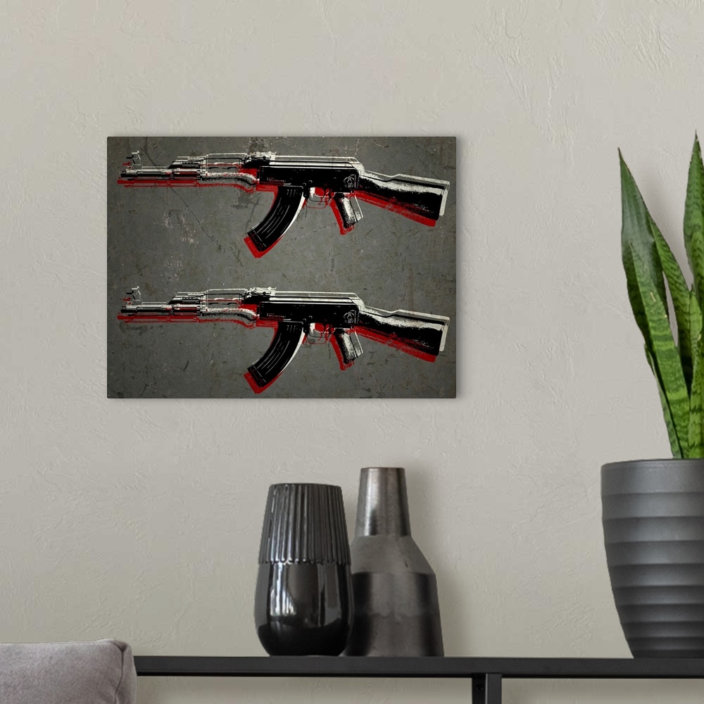 A modern room featuring AK47 Assault Rifle Pop Art
