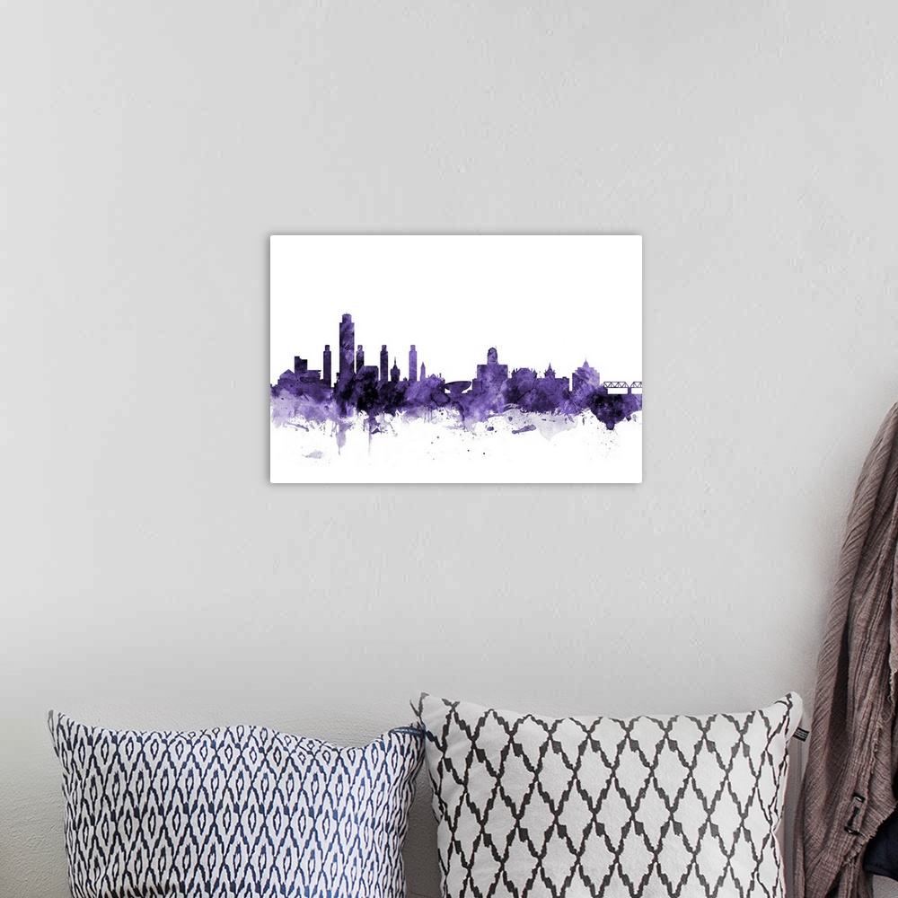A bohemian room featuring Watercolor art print of the skyline of Albany, New York, United States