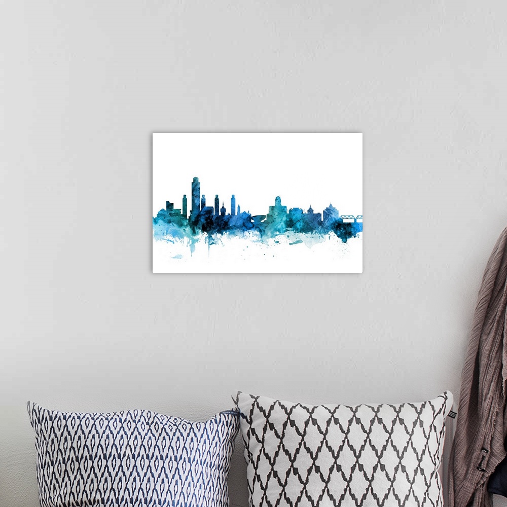 A bohemian room featuring Watercolor art print of the skyline of Albany, New York, United States.