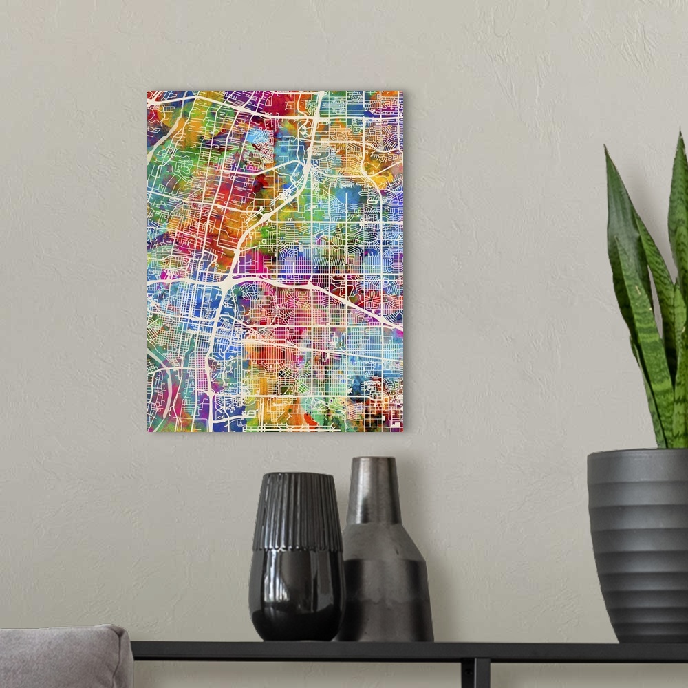 A modern room featuring Contemporary colorful city street map of Albuquerque.