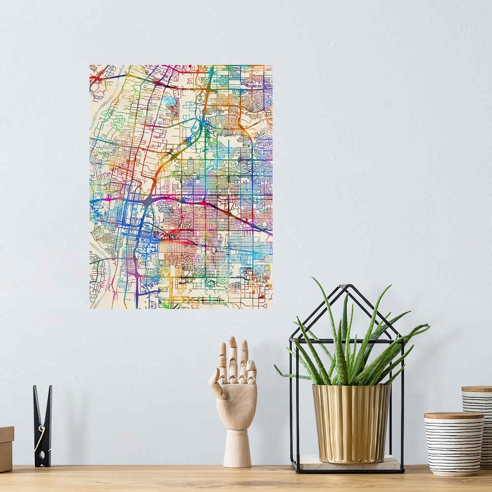 A bohemian room featuring Contemporary colorful city street map of Albuquerque.