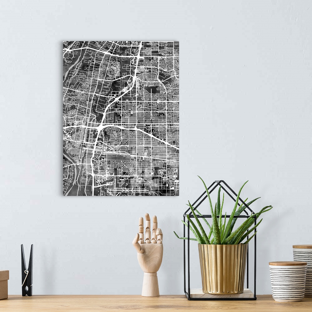 A bohemian room featuring Watercolor street map of Albuquerque, New Mexico, United States