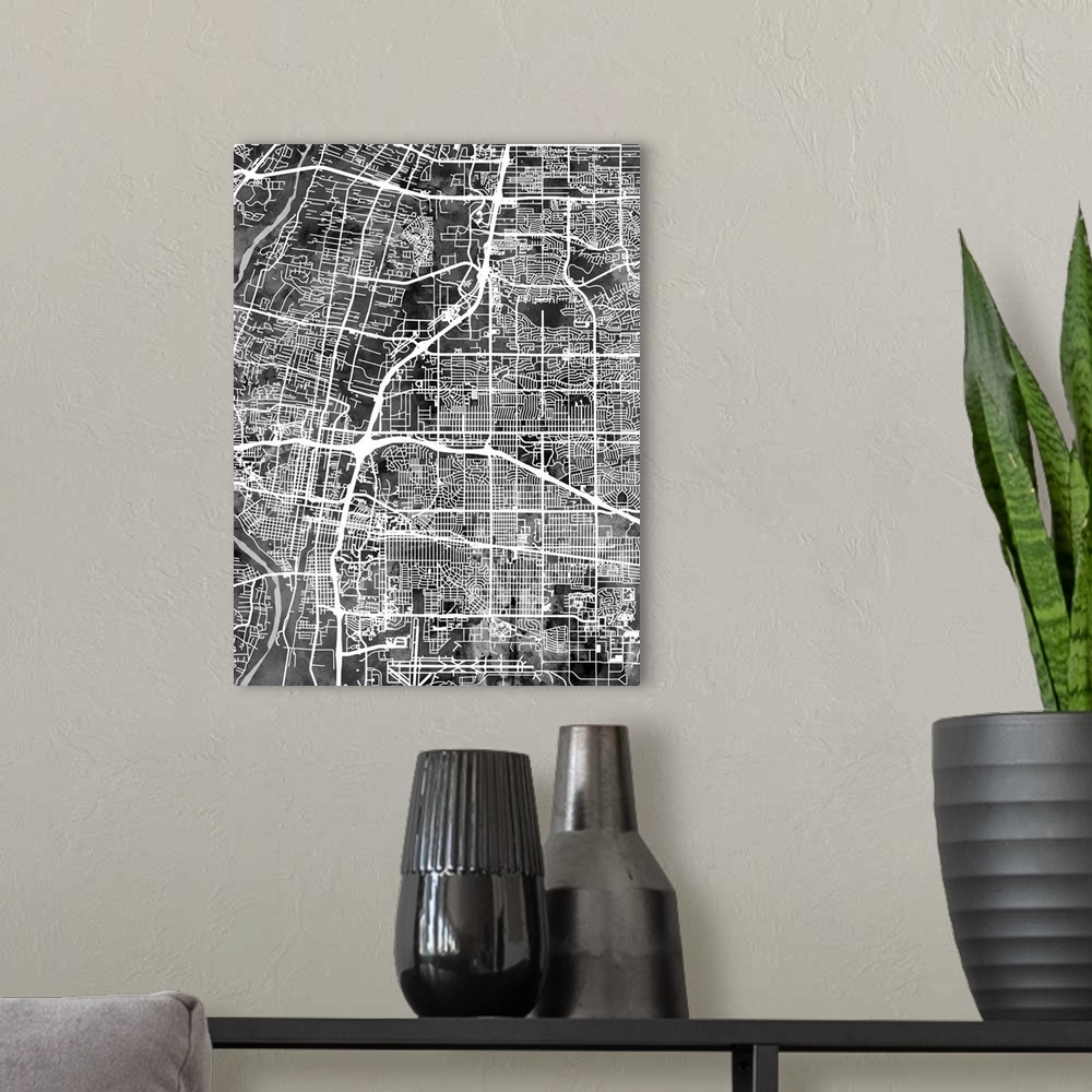 A modern room featuring Watercolor street map of Albuquerque, New Mexico, United States