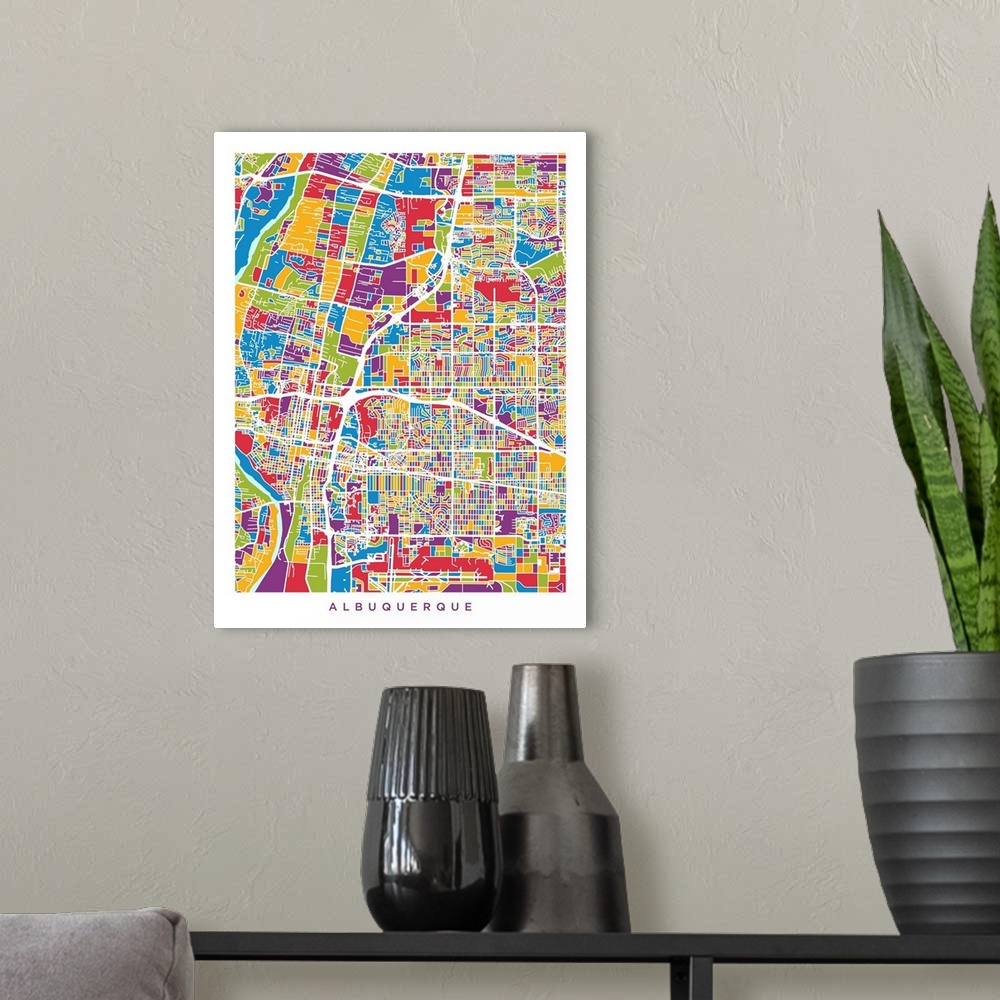 A modern room featuring Street map of Albuquerque, New Mexico, United States