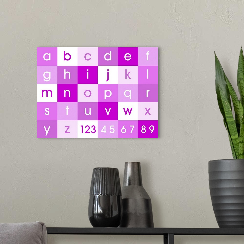 A modern room featuring Alphabet and numbers canvas print in shades of pink. Contemporary design for kids and children's ...