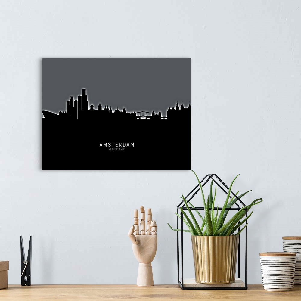 A bohemian room featuring Skyline of Amsterdam, The Netherlands.