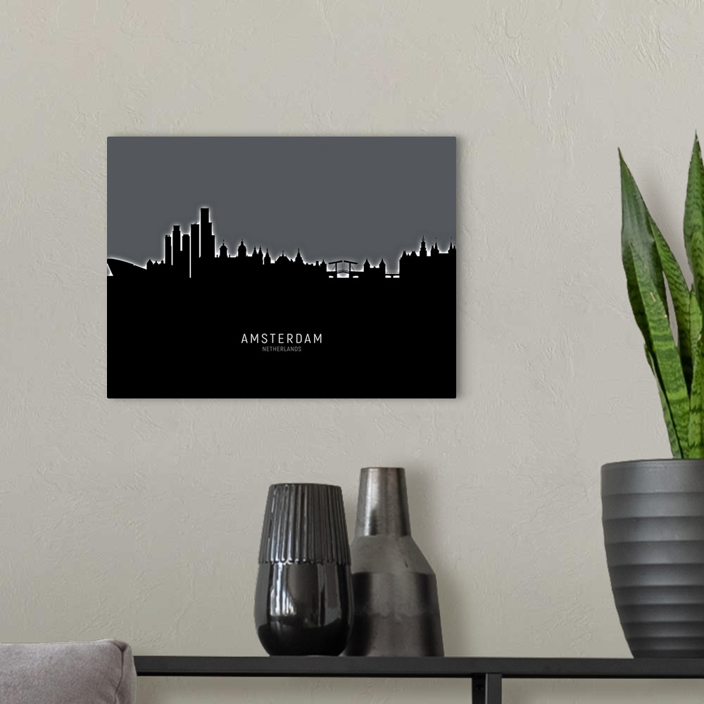 A modern room featuring Skyline of Amsterdam, The Netherlands.