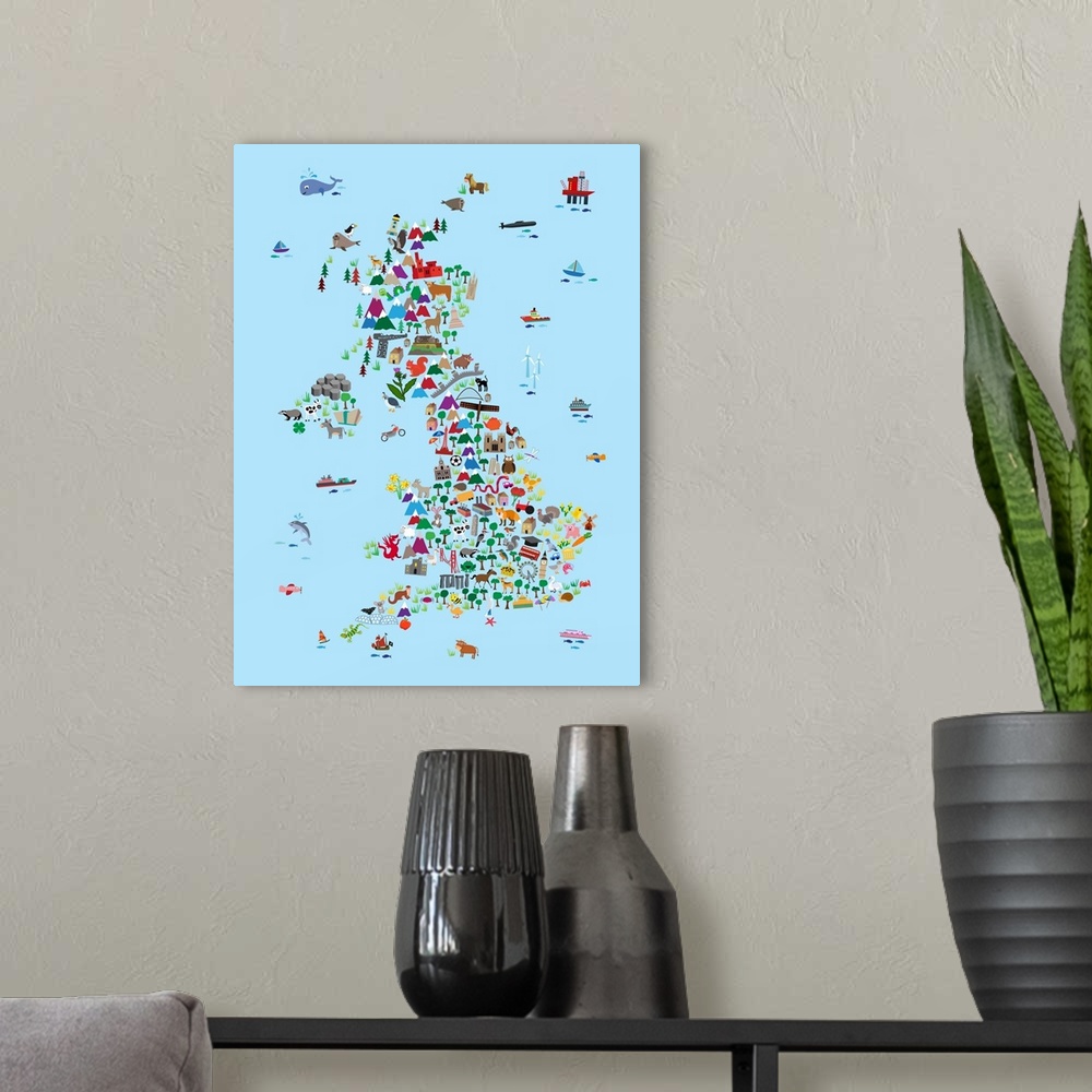 A modern room featuring Animal Map of Great Britain