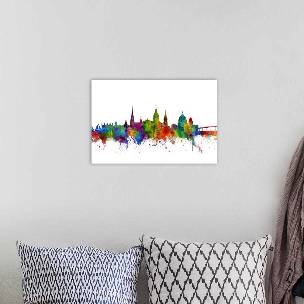 A bohemian room featuring Watercolor art print of the skyline of Annapolis, Maryland, United States