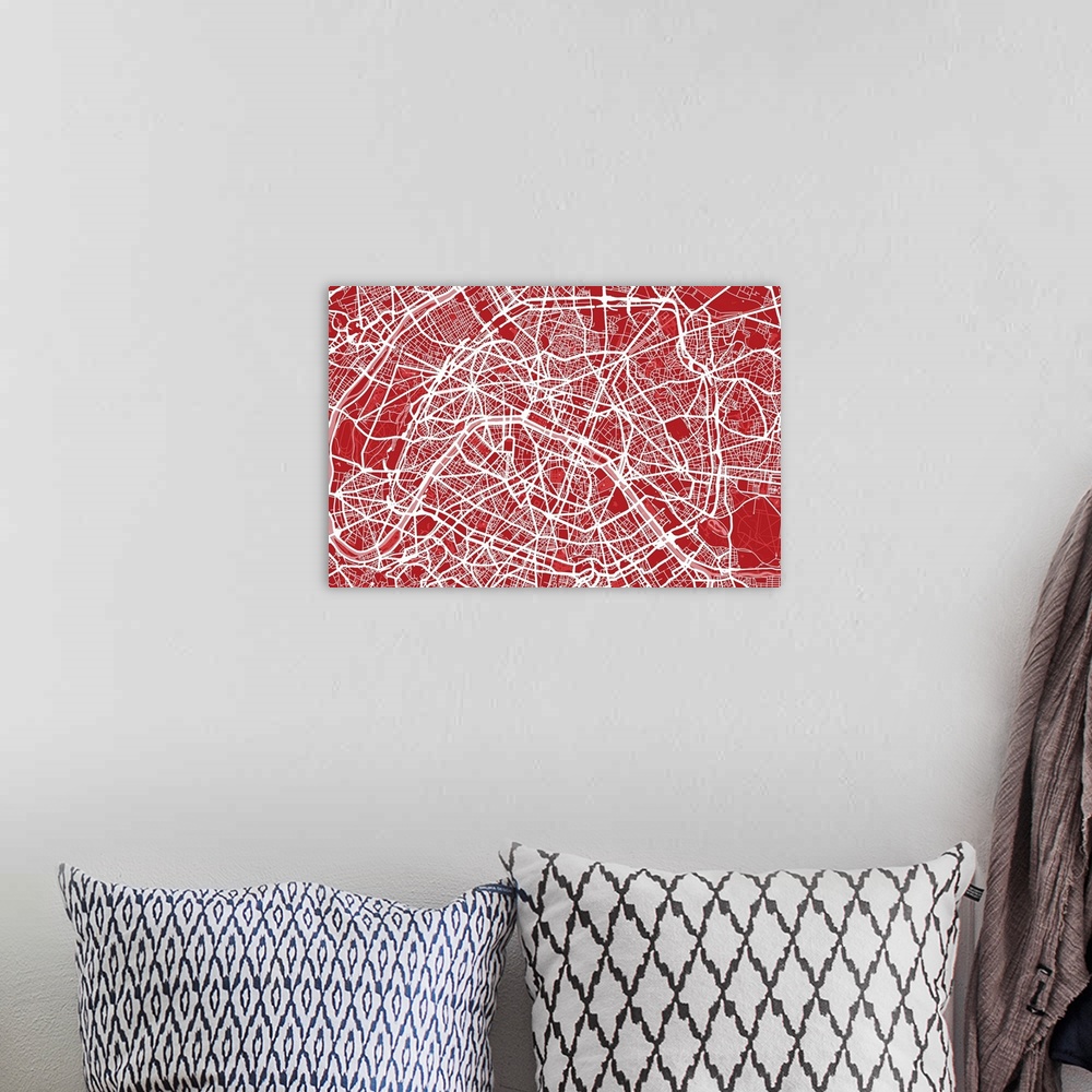 A bohemian room featuring Art map of Paris in red