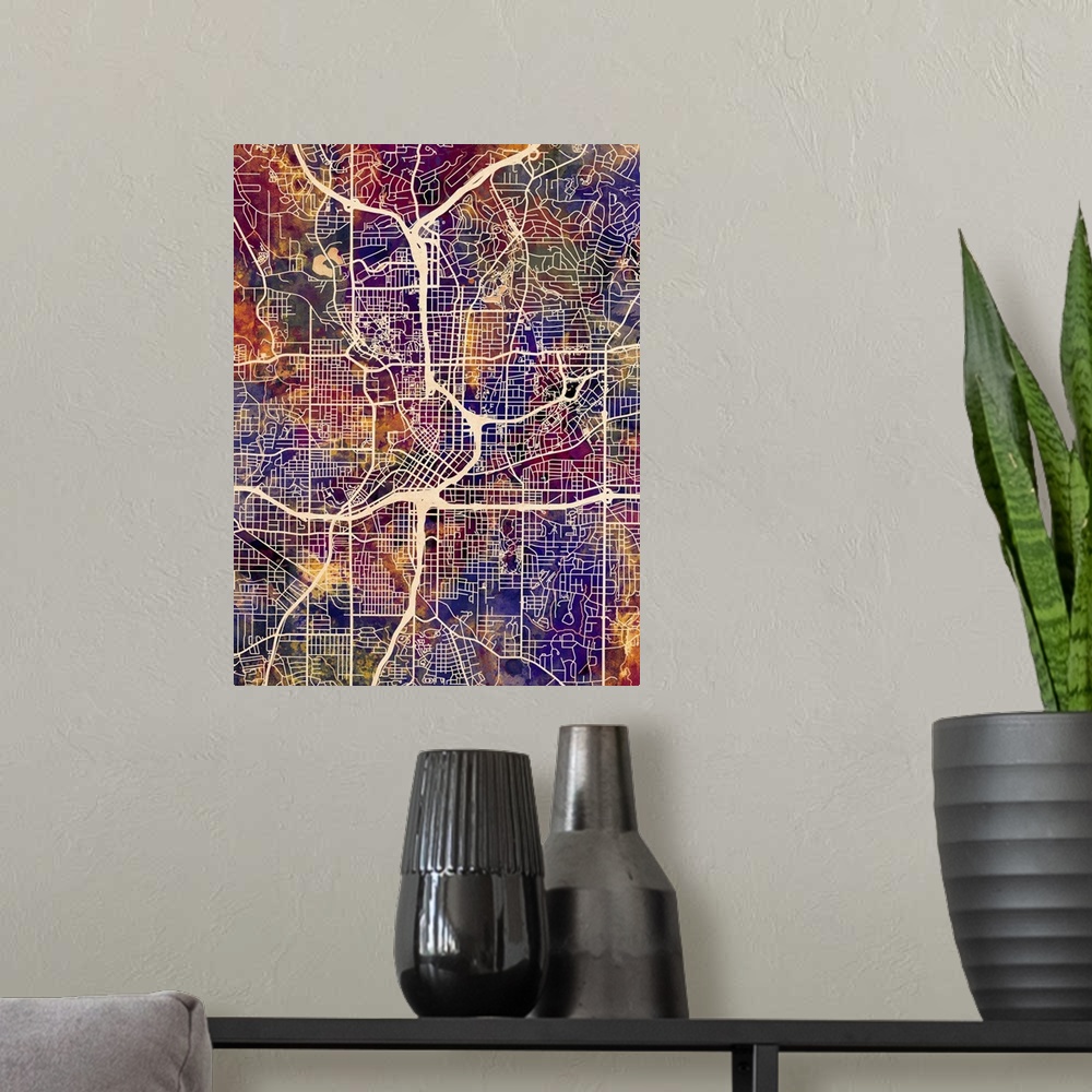 A modern room featuring Contemporary colorful city street map of Atlanta.