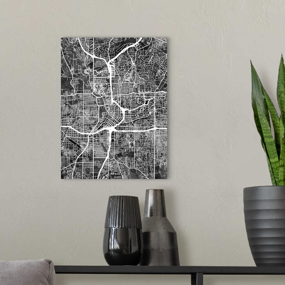A modern room featuring Watercolor street map of Atlanta, Georgia, United States.