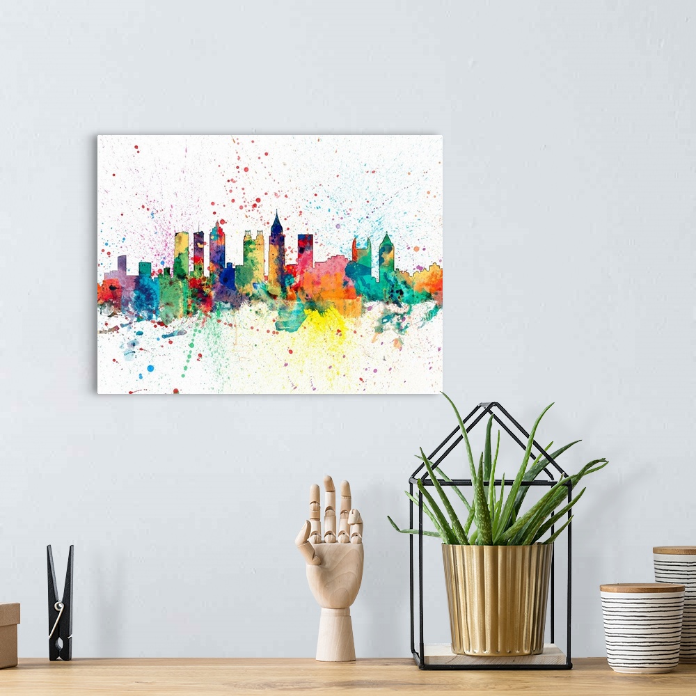 A bohemian room featuring Contemporary colorful paint splash of the Atlanta skyline.