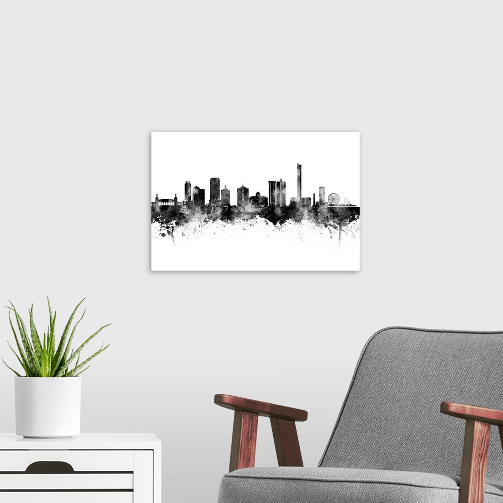 A modern room featuring Watercolor art print of the skyline of Atlantic City, New Jersey