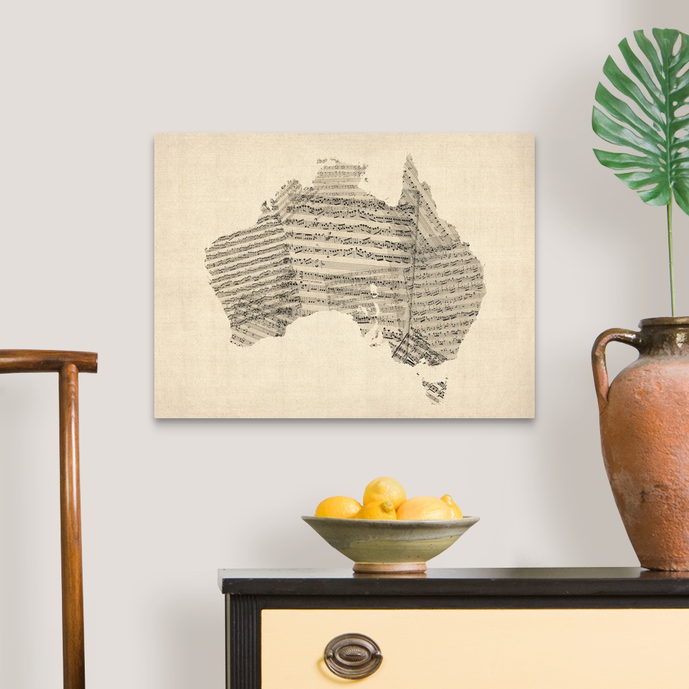 A traditional room featuring Australia Sheet Music Map