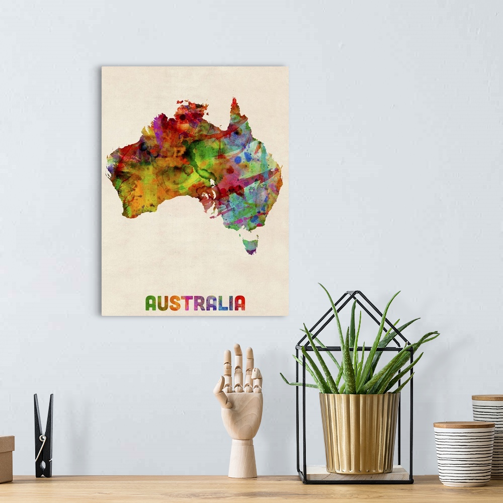 A bohemian room featuring Australia Watercolor Map