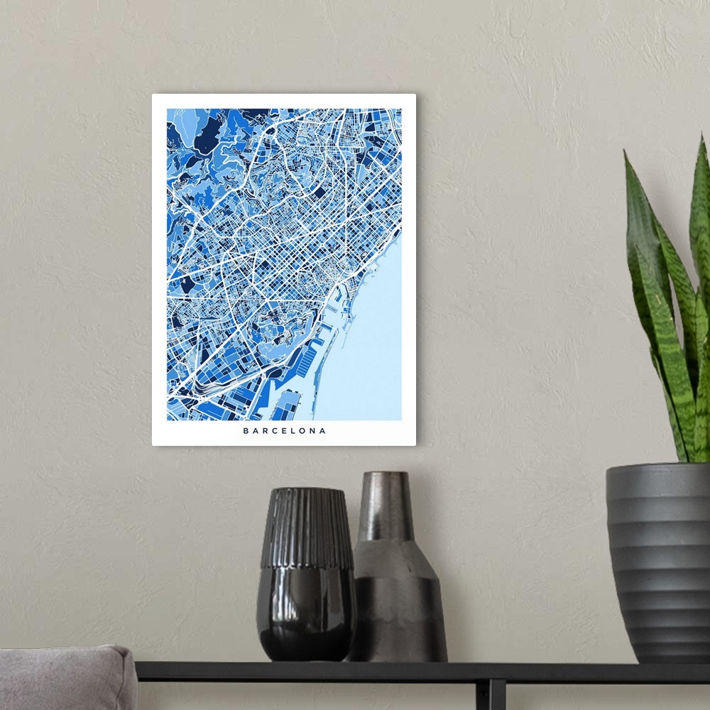 A modern room featuring City map of Barcelona, Spain.