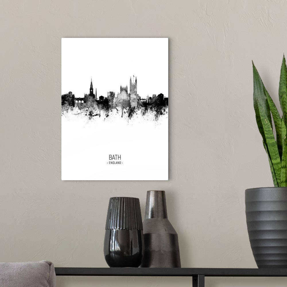 A modern room featuring Watercolor art print of the skyline of Bath, England