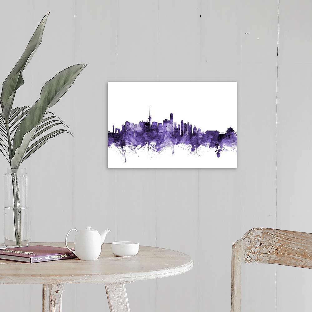 A farmhouse room featuring Watercolor art print of the skyline of Beijing, China