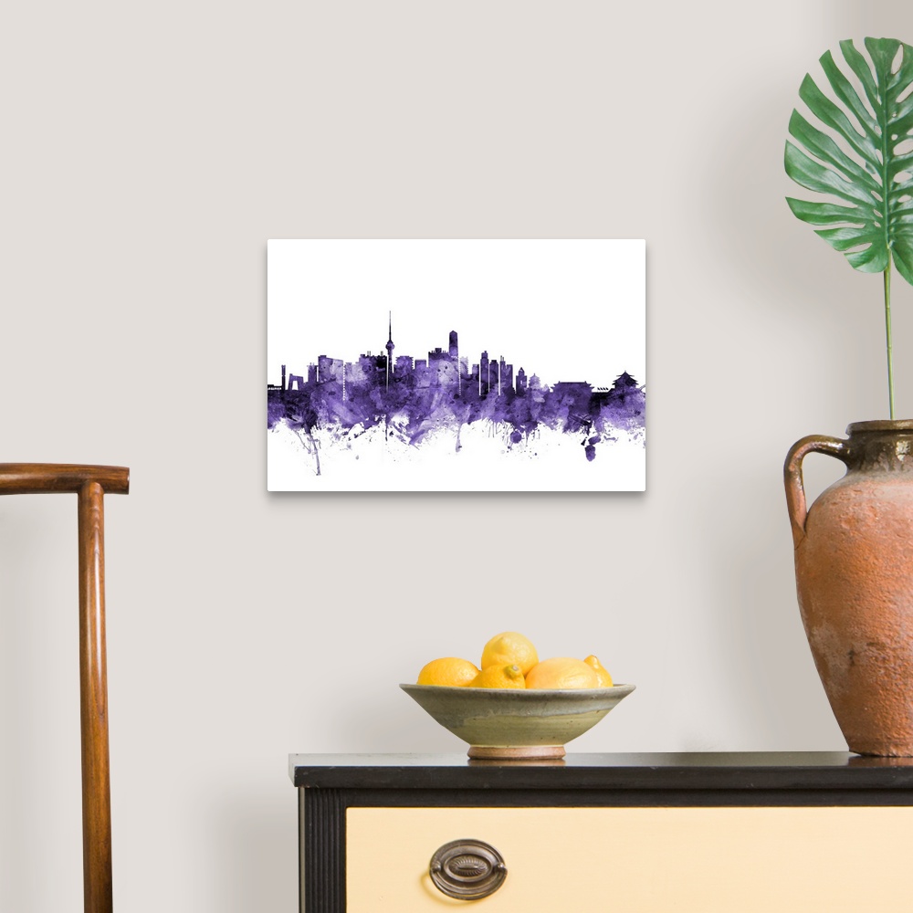 A traditional room featuring Watercolor art print of the skyline of Beijing, China