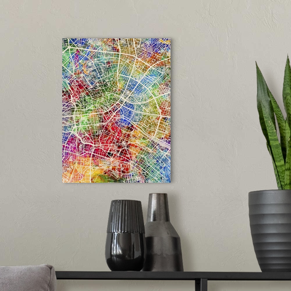A modern room featuring Watercolor street map of Berlin, Germany