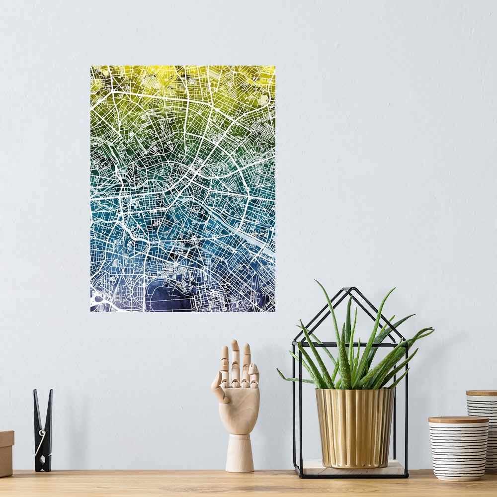 A bohemian room featuring Watercolor street map of Berlin, Germany