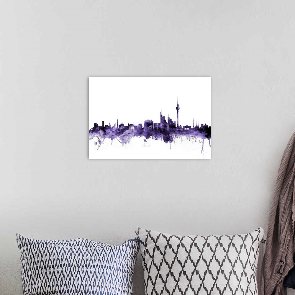 A bohemian room featuring Watercolor art print of the skyline of Berlin, Germany