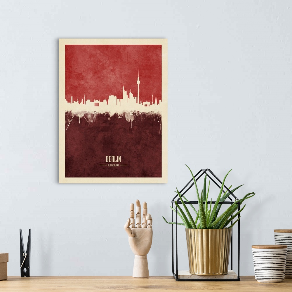 A bohemian room featuring Watercolor art print of the skyline of Berlin, Germany.