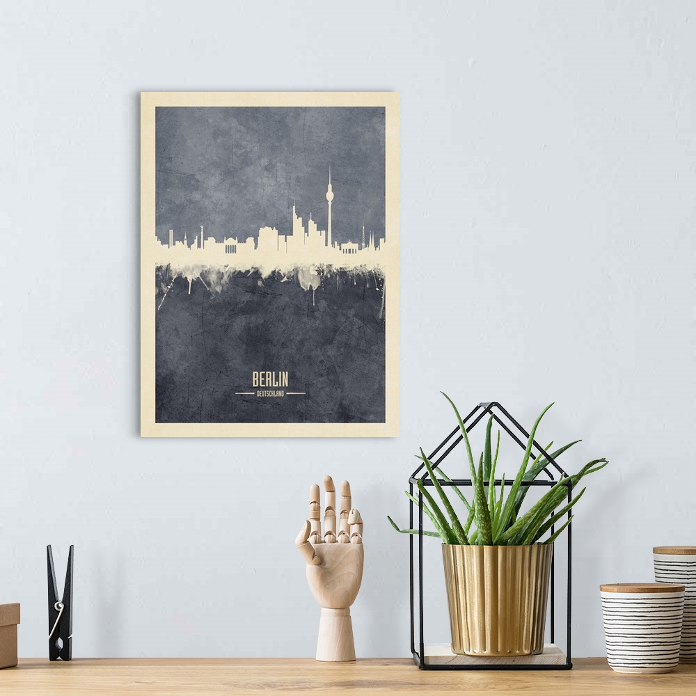 A bohemian room featuring Watercolor art print of the skyline of Berlin, Germany.
